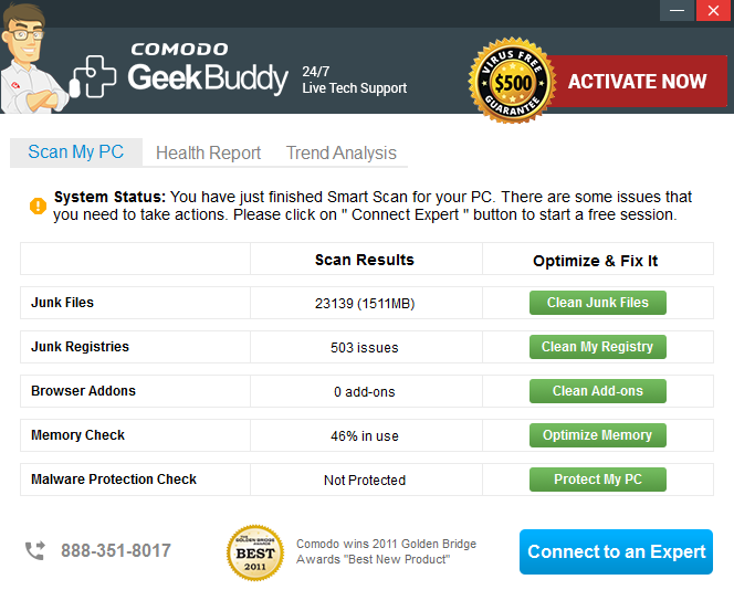 Scanning My PC, Comodo GeekBuddy Software Help Guide The Online